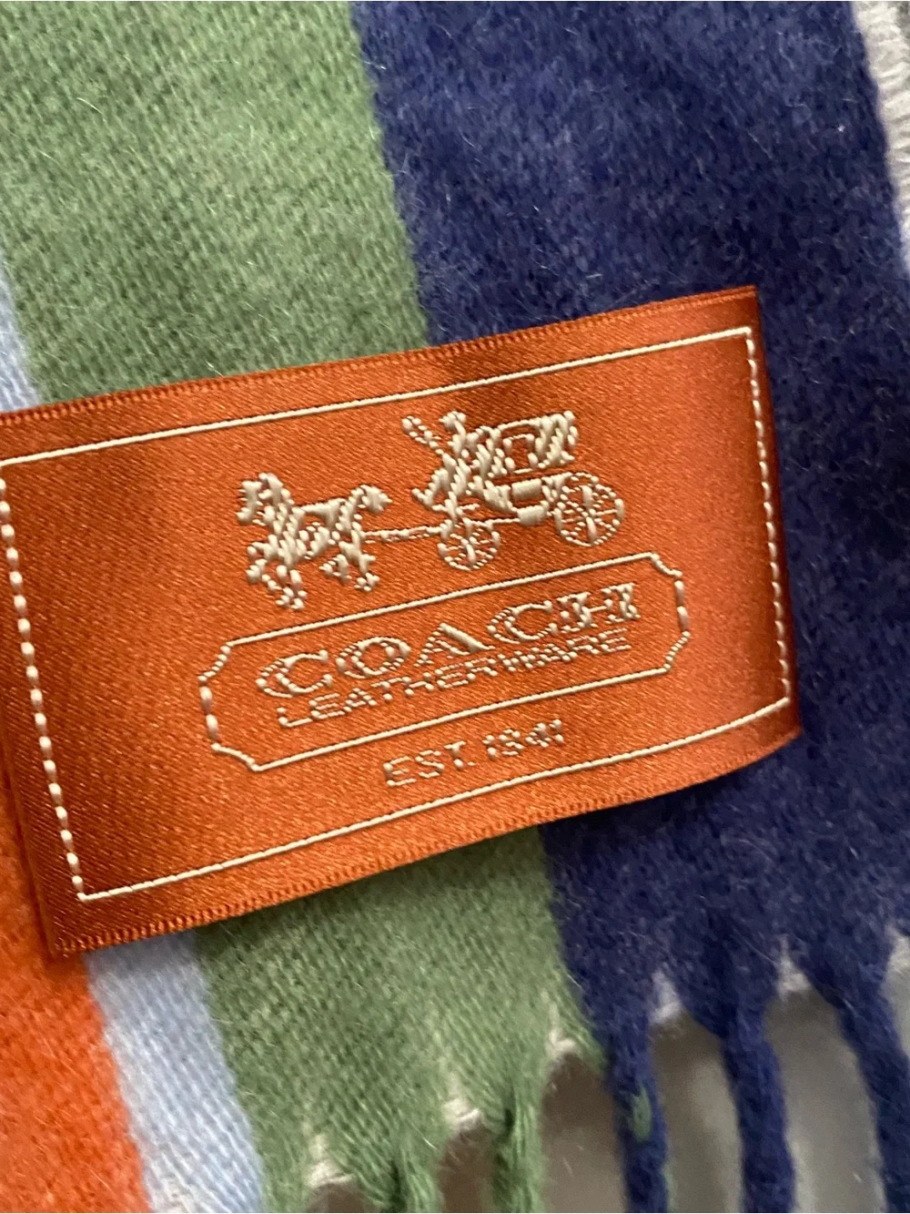 Striped Multicolor COACH cashmere Scarf - Grey Sweater Styling